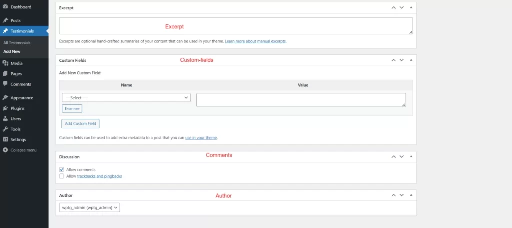 Custom Fields and Comments settings of a Post in WordPress
