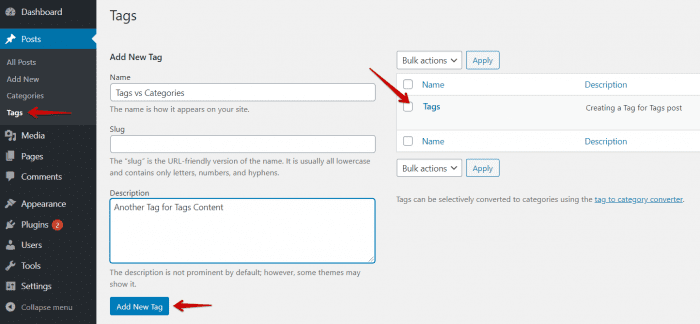 Add Tags From WordPress Dashboard