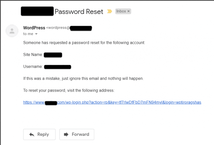 Wordpress Reset password link