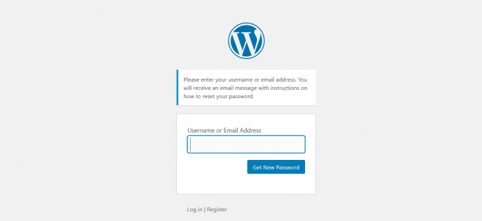 WordPress reset Password page