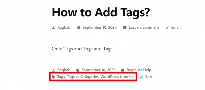 Tags Shown in WordPress site