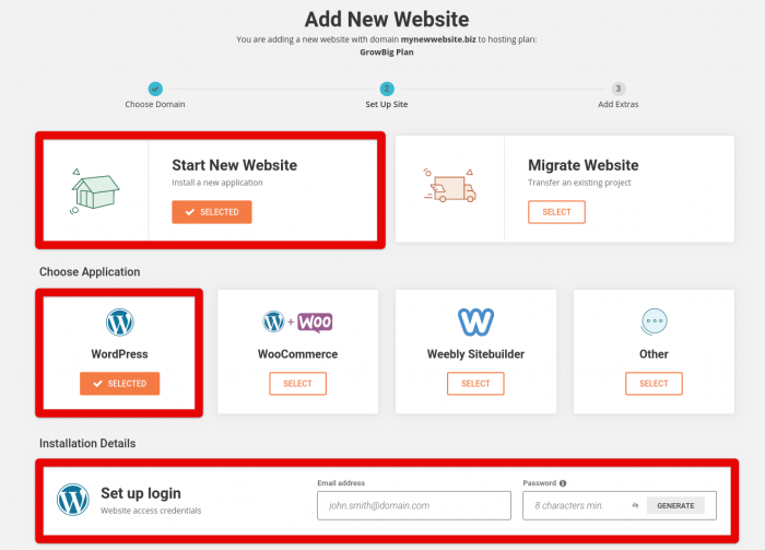 Select WordPress and Install on SiteGround